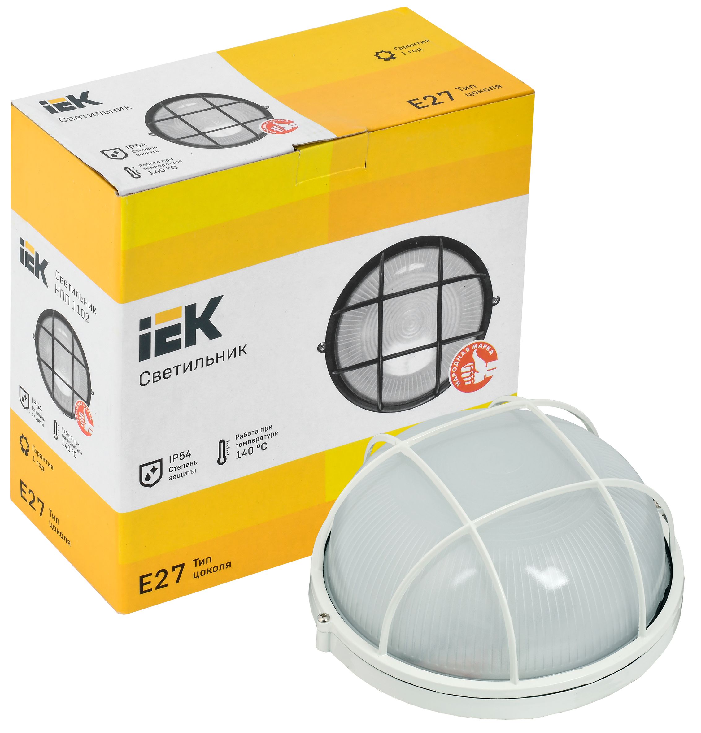 Светильник НПП1102 белый/круг с решеткой 100Вт IP54 ИЭК