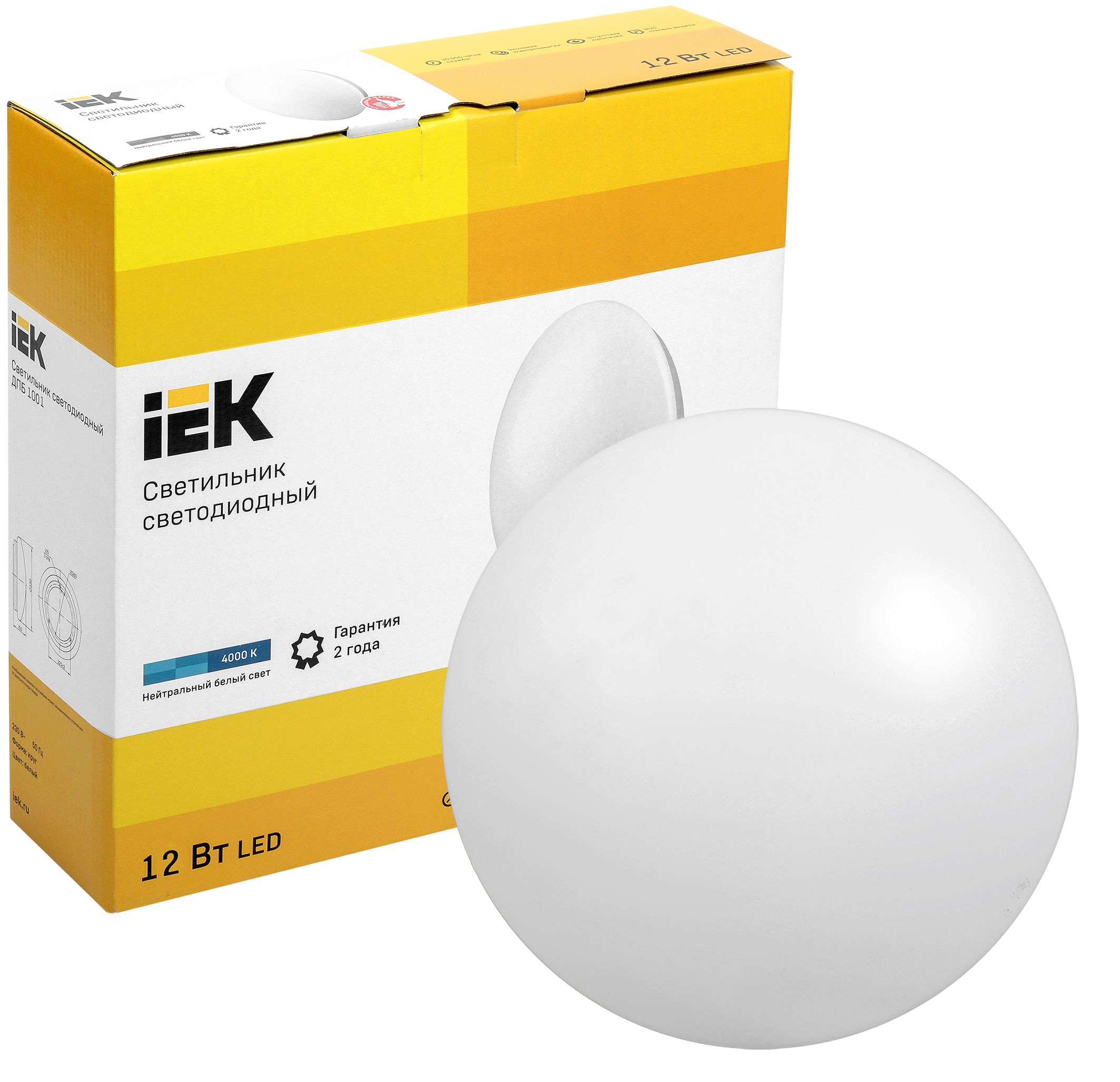 Светильник LED ДПБ 1001 12Вт IP20 4000К круг белый ИЭК