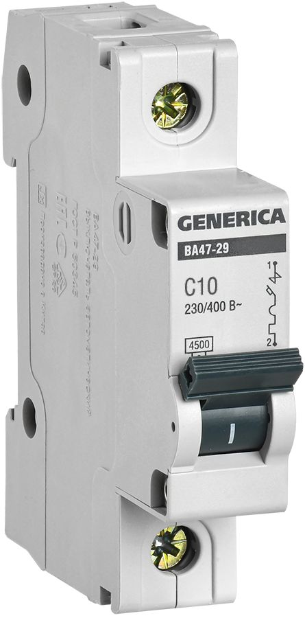 Автомат 1Р ВА 47-29 10 А 4,5кА характеристика С GENERICA ИЭК