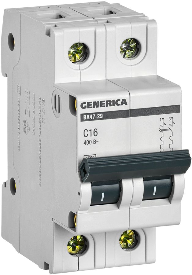Автомат 2Р ВА 47-29 16 А 4,5кА характеристика С GENERICA ИЭК
