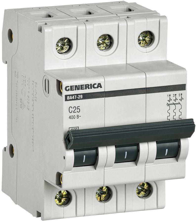 Автомат 3Р ВА 47-29 25 А 4,5кА характеристика С GENERICA ИЭК