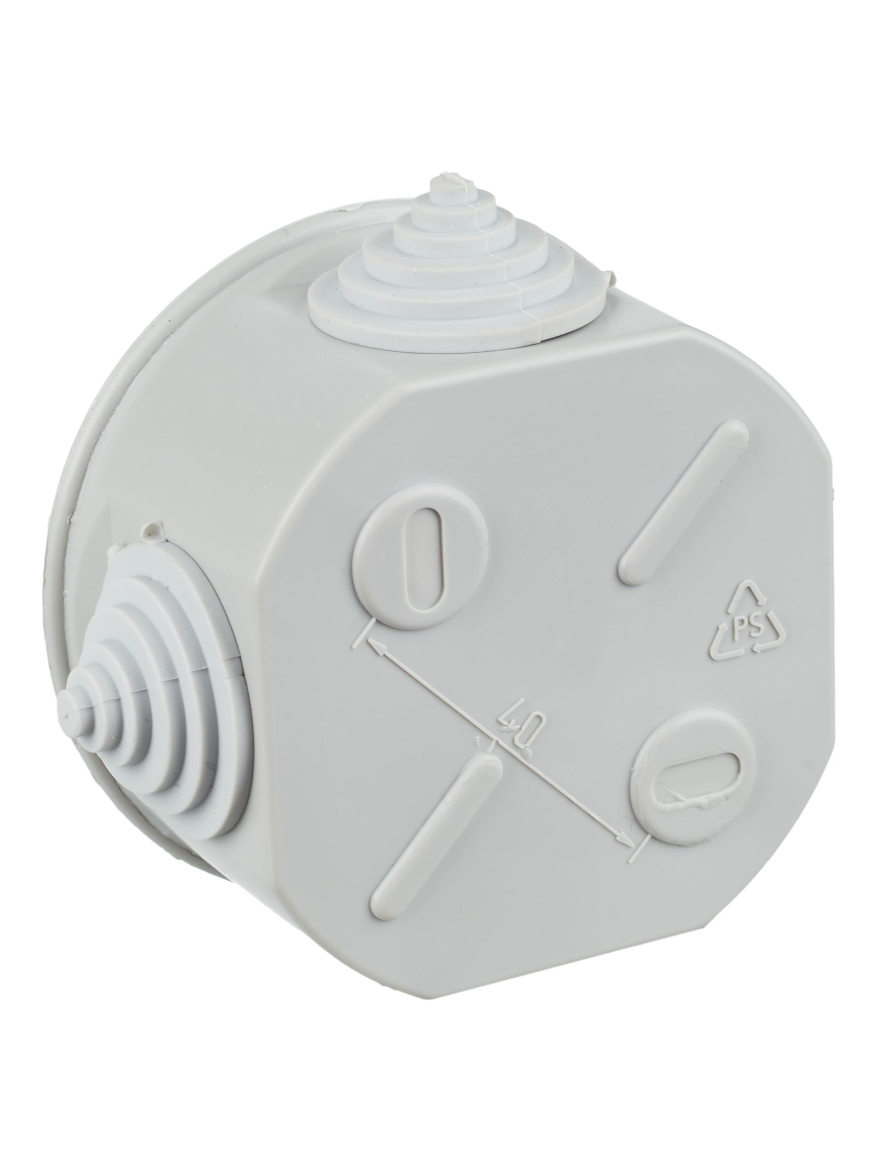 Коробка КМ41237 распаячная для открытой проводки d75х40 мм IP44 (RAL7035, 4 гермоввода) ИЭК