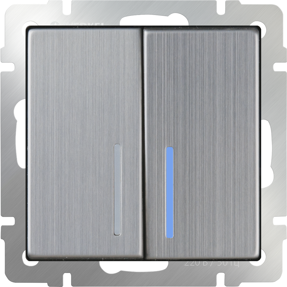 Выключатель 2-клавишный проходной с подсветкой /WL02-SW-2G-2W-LED (глянцевый никель)