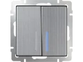 Выключатель 2-клавишный проходной с подсветкой /WL02-SW-2G-2W-LED (глянцевый никель)