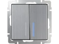 Выключатель 2-клавишный проходной с подсветкой /WL02-SW-2G-2W-LED (глянцевый никель)