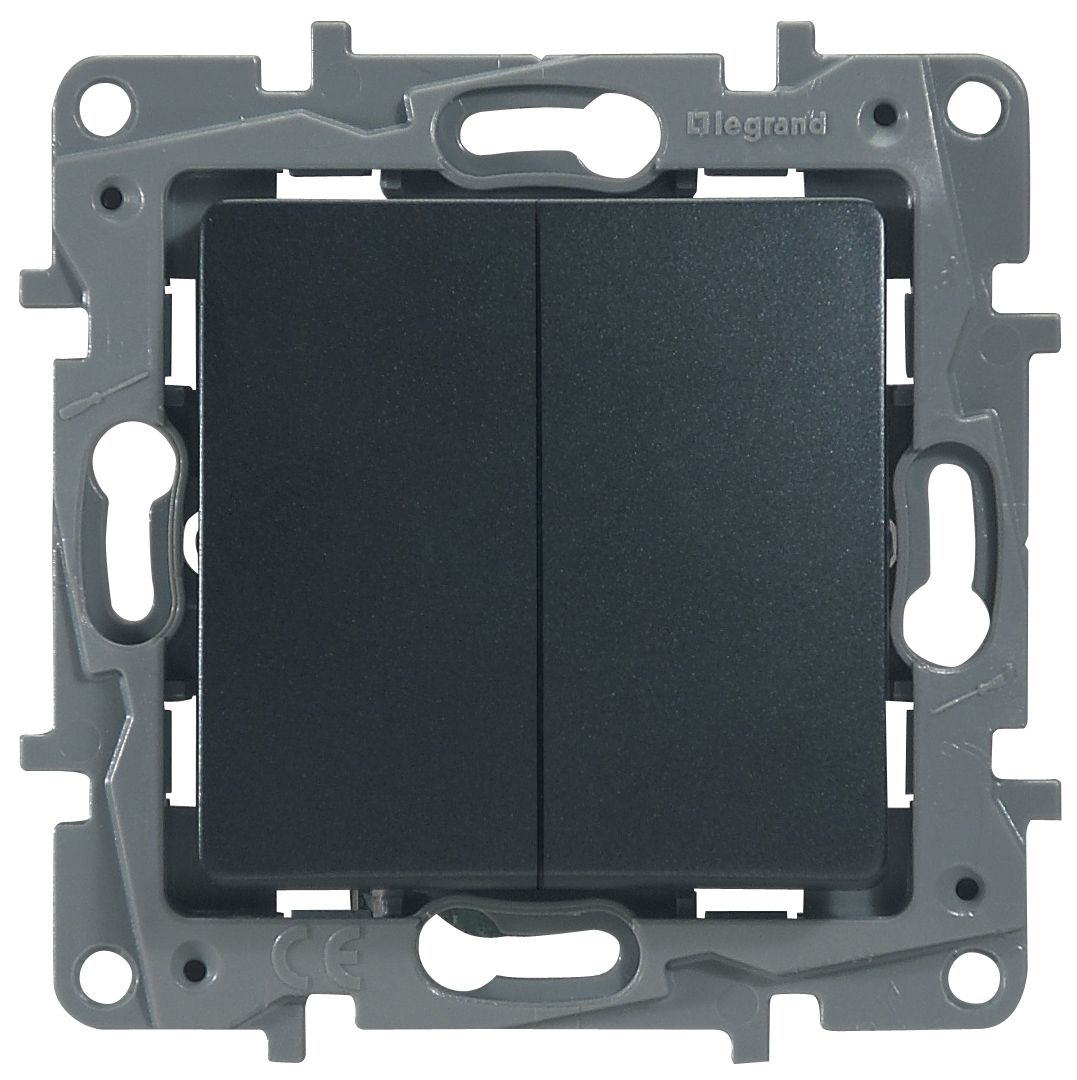 Переключатель 2-клавишный 10АХ автоматические клеммы антрацит ETIKA /672612/