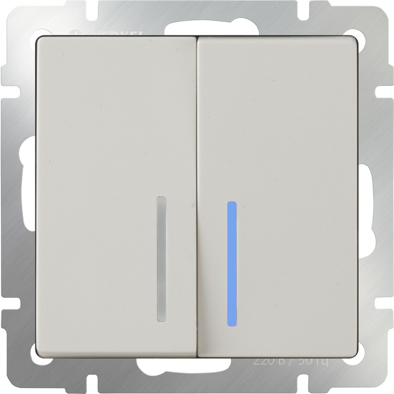 Выключатель 2-клавишный проходной с подсветкой /WL03-SW-2G-2W-LED (слоновая кость)