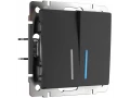 Выключатель двухклавишный проходной с подсветкой /WL08-SW-2G-2W-LED (черный матовый)