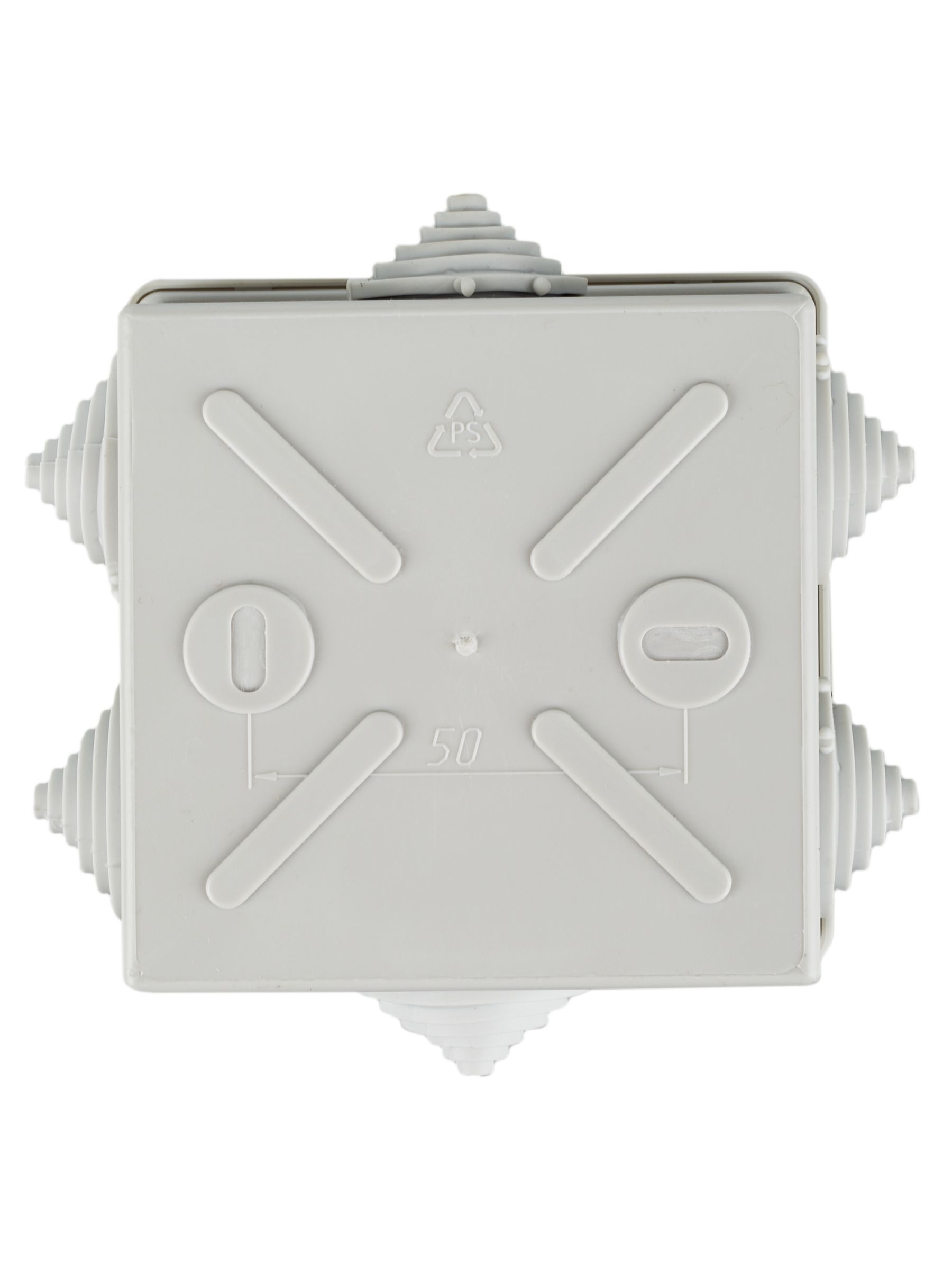 Коробка КМ41235 распаячная для открытой проводки 85х85х45 мм IP44 (RAL7035, 6 гермовводов) ИЭК