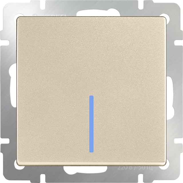 Выключатель 1-клавишный проходной с подсветкой /WL11-SW-1G-2W-LED (шампань)