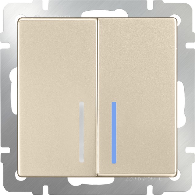 Выключатель 2-клавишный проходной с подсветкой /WL11-SW-2G-2W-LED (шампань)