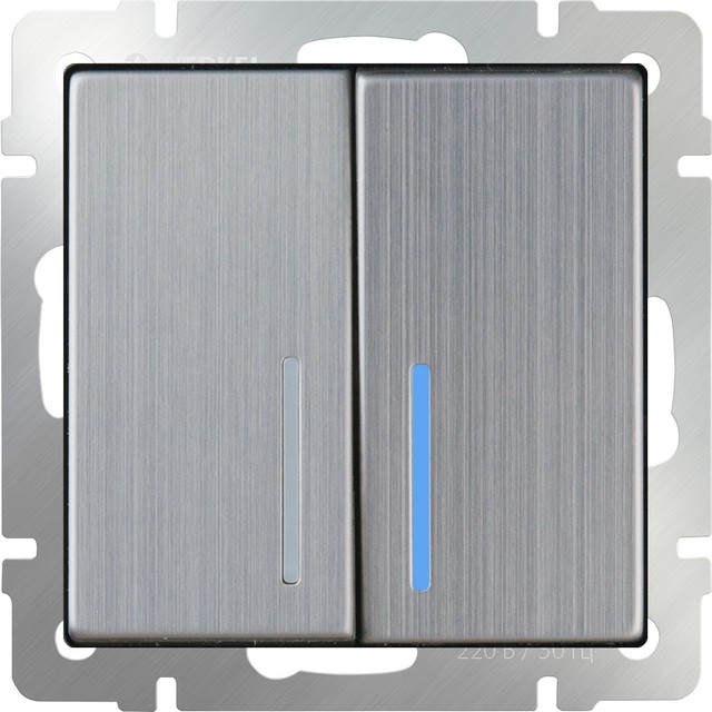 Выключатель 2-клавишный с подсветкой /WL02-SW-2G-LED (глянцевый никель)