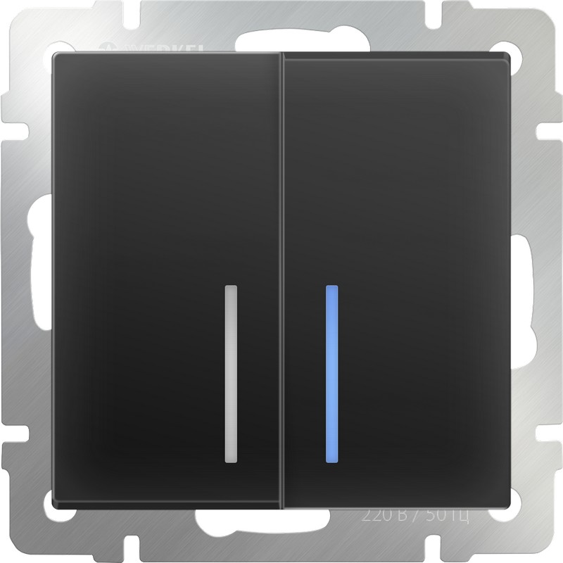 Выключатель двухклавишный с подсветкой /WL08-SW-2G-LED (черный матовый)