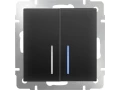 Выключатель двухклавишный с подсветкой /WL08-SW-2G-LED (черный матовый)