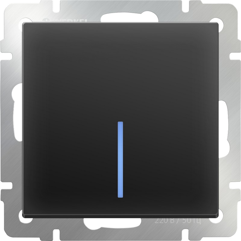 Выключатель 1-клавишный проходной с подсветкой /WL08-SW-1G-2W-LED (черный матовый)