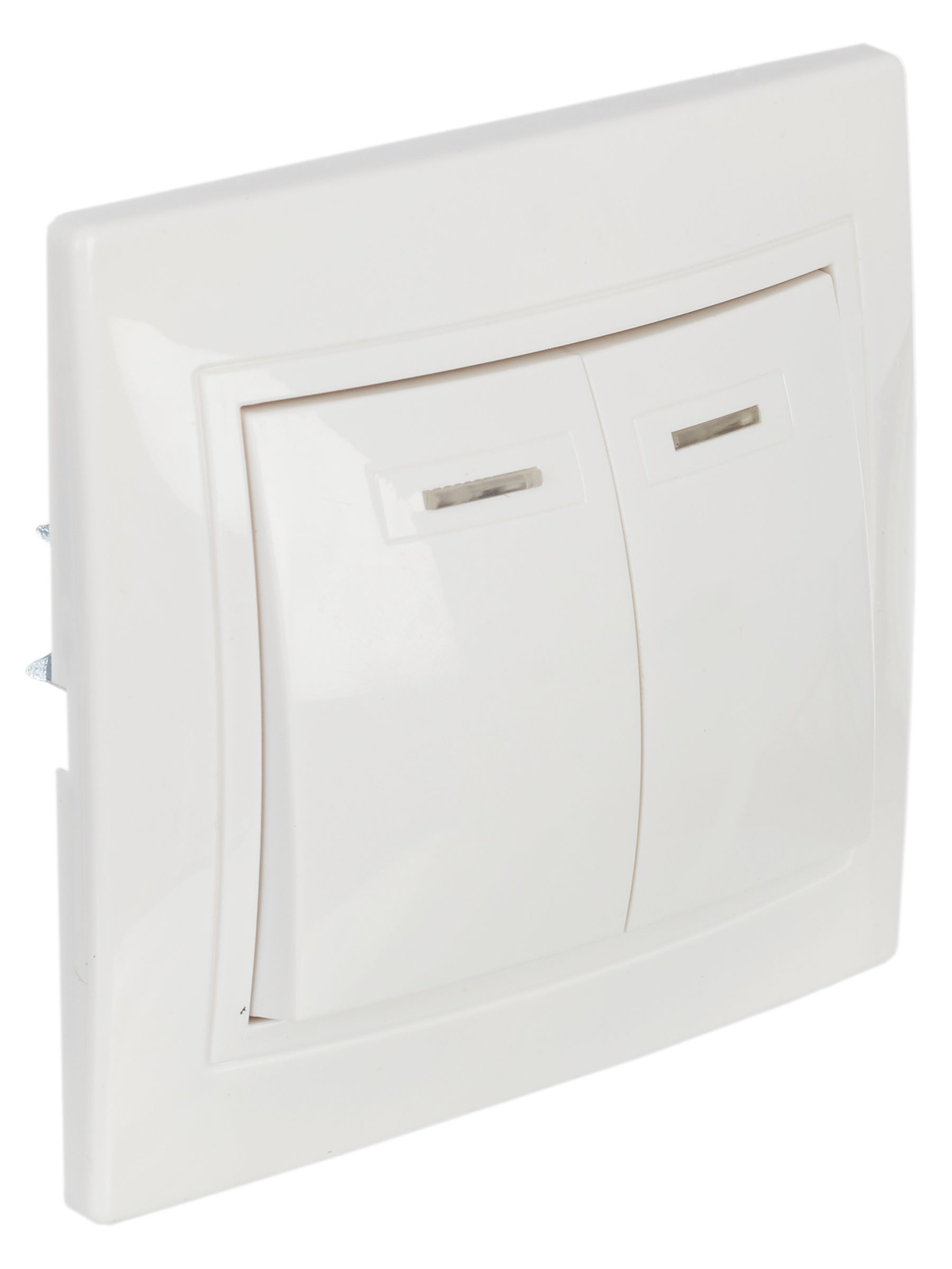 Выключатель 2-клавишный ВС10-2-1-КБ с иникатором 10А КВАРТА (белый)