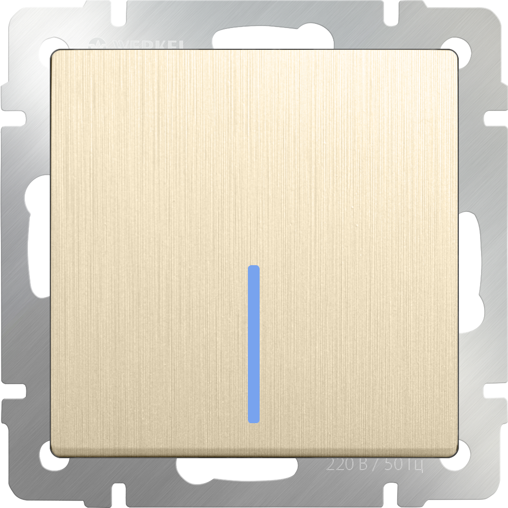 Выключатель 1-клавишный проходной с подсветкой /WL10-SW-1G-2W-LED (шампань рифленый)