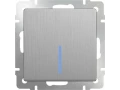 Выключатель 1-клавишный с подсветкой /WL09-SW-1G-LED (серебряный рифленый)