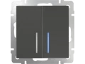 Выключатель 2-клавишный проходной с подсветкой /WL07-SW-2G-2W-LED (серо-коричневый)