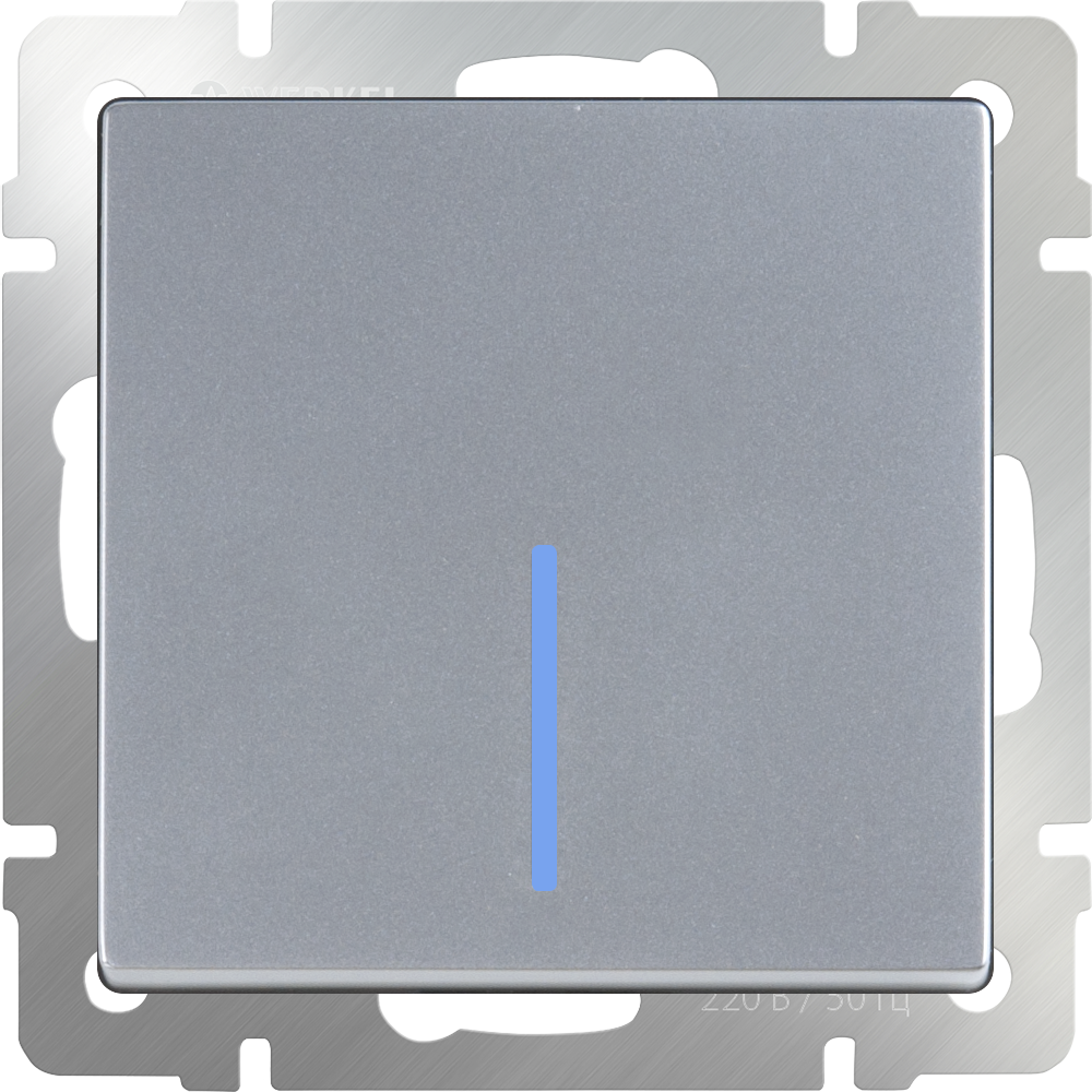 Выключатель 1-клавишный проходной с подсветкой /WL06-SW-1G-2W-LED (серебряный)