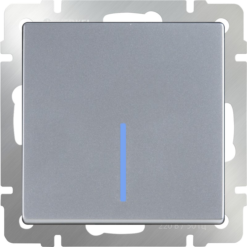 Выключатель 1-клавишный проходной с подсветкой /WL06-SW-1G-2W-LED (серебряный)