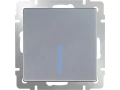 Выключатель 1-клавишный проходной с подсветкой /WL06-SW-1G-2W-LED (серебряный)
