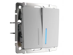 Выключатель двухклавишный проходной с подсветкой /WL06-SW-2G-2W-LED (серебряный)