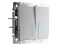 Выключатель 2-клавишный проходной с подсветкой /WL06-SW-2G-2W-LED (серебряный)
