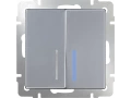 Выключатель 2-клавишный проходной с подсветкой /WL06-SW-2G-2W-LED (серебряный)