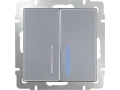 Выключатель 2-клавишный проходной с подсветкой /WL06-SW-2G-2W-LED (серебряный)