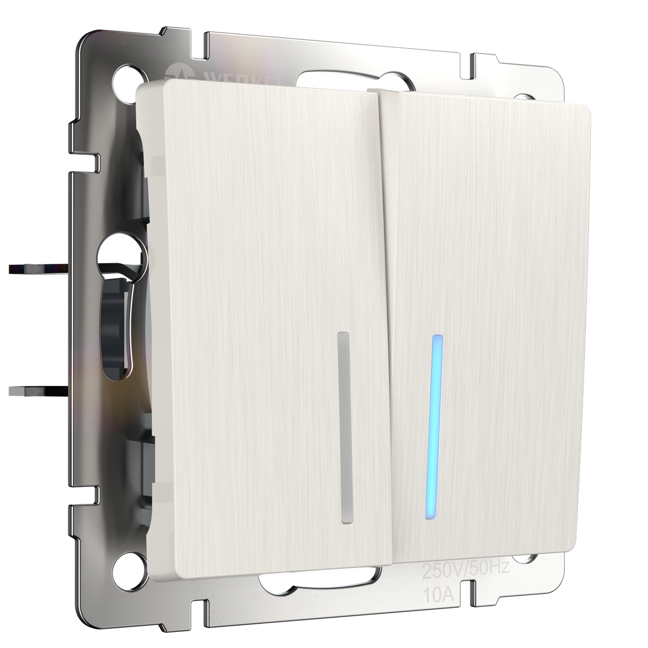 Выключатель 2-клавишный проходной с подсветкой /WL13-SW-2G-2W-LED (перламутровый рифленый)