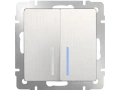 Выключатель 2-клавишный проходной с подсветкой /WL13-SW-2G-2W-LED (перламутровый рифленый)