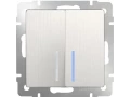 Выключатель 2-клавишный проходной с подсветкой /WL13-SW-2G-2W-LED (перламутровый рифленый)