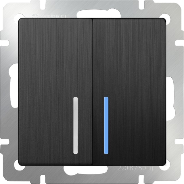 Выключатель двухклавишный проходной с подсветкой /WL04-SW-2G-2W-LED (графит рифленый)