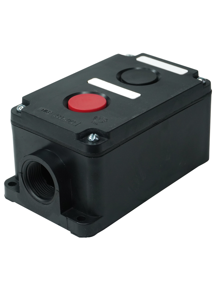 Пост управления ПКЕ 222-2 У2, 10А, 660В, 2 элемента, чёрный и красный цилиндр, накладной, IP54 (ЭТ)