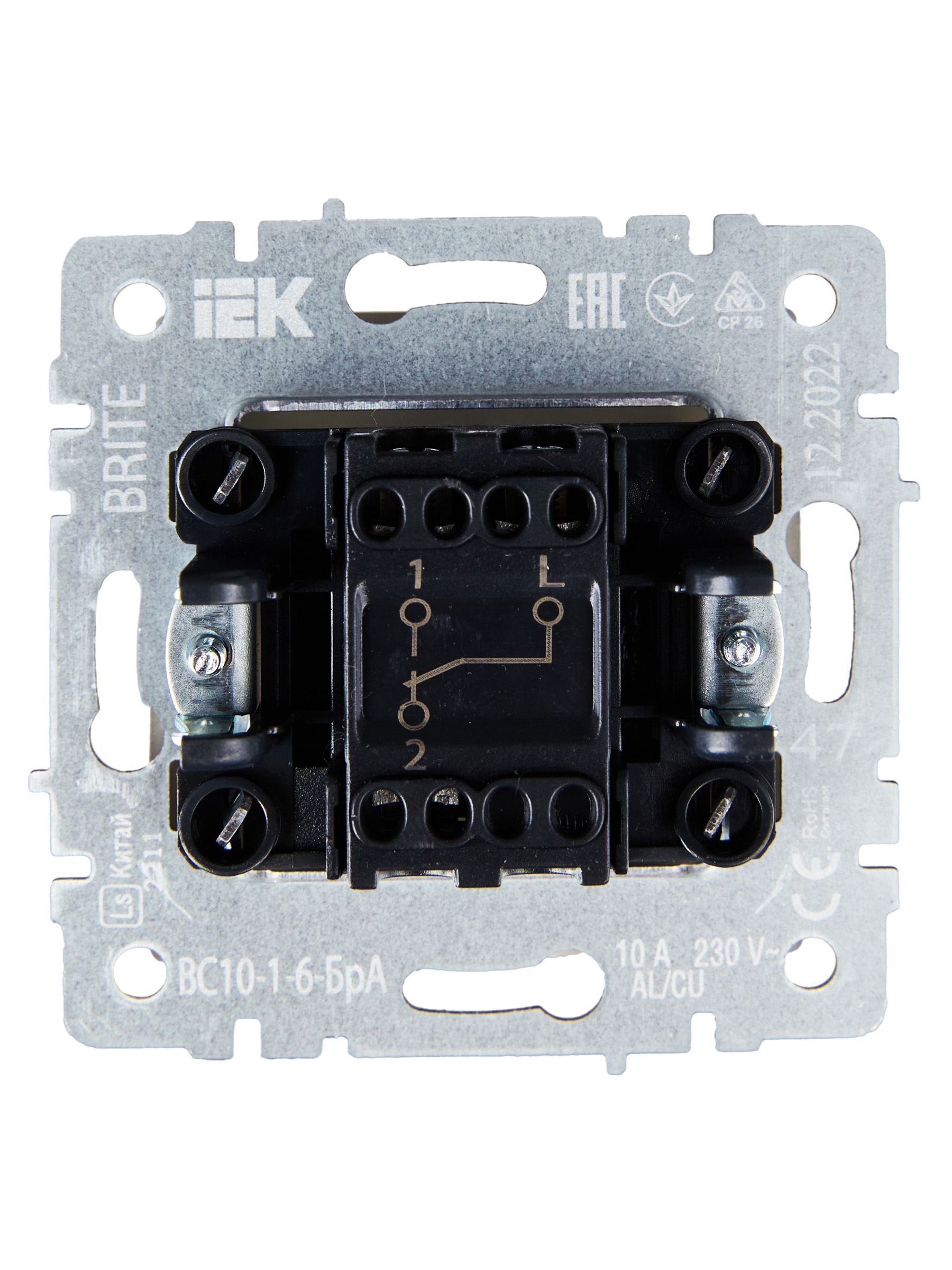 Выключатель 1-клавишный проходной 10А ВС10-1-6-БрА алюминий BRITE ИЭК