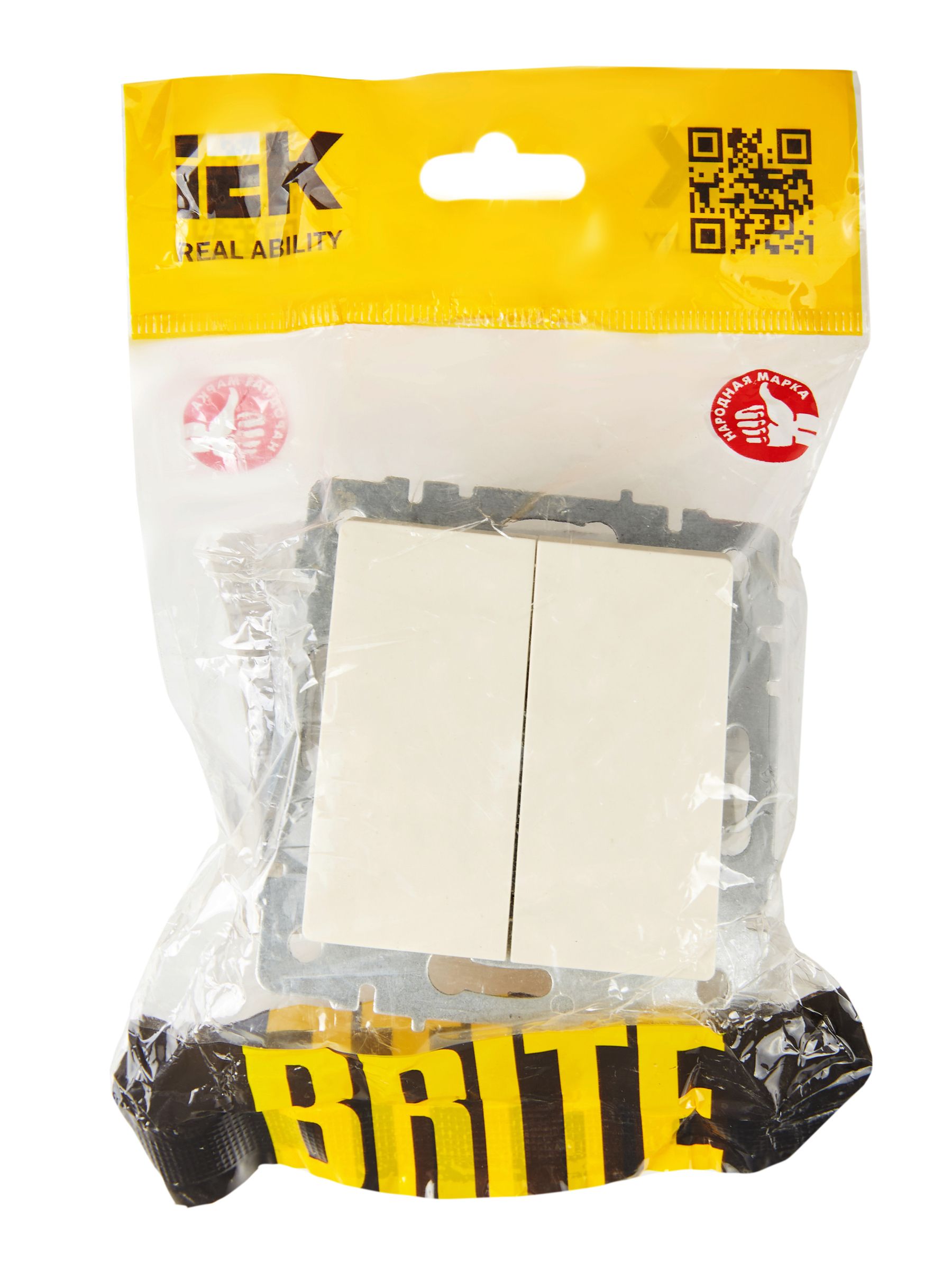 Выключатель 2-клавишный проходной 10А ВС10-2-6-БрКр бежевый BRITE ИЭК