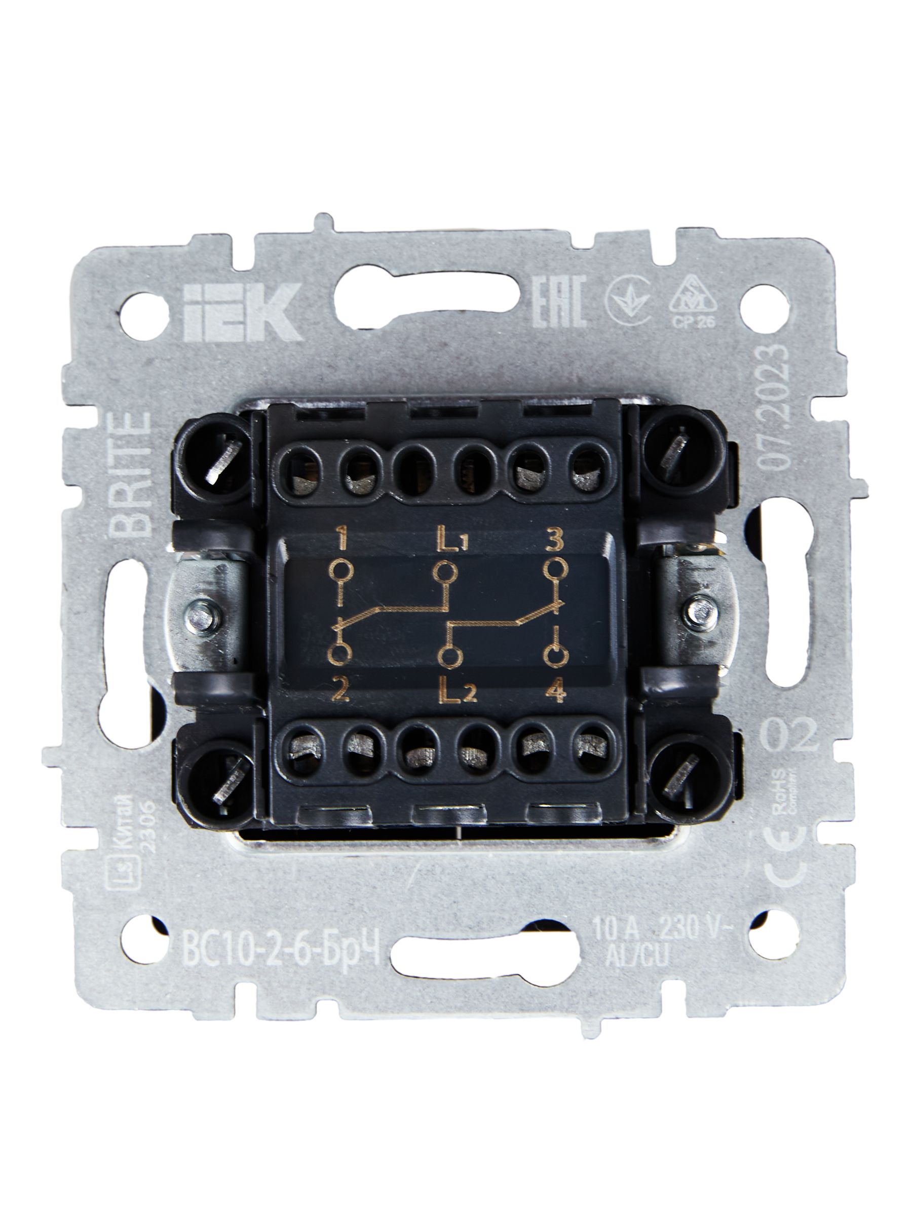 Выключатель 2-клавишный проходной 10А ВС10-2-6-БрЧ черный BRITE ИЭК
