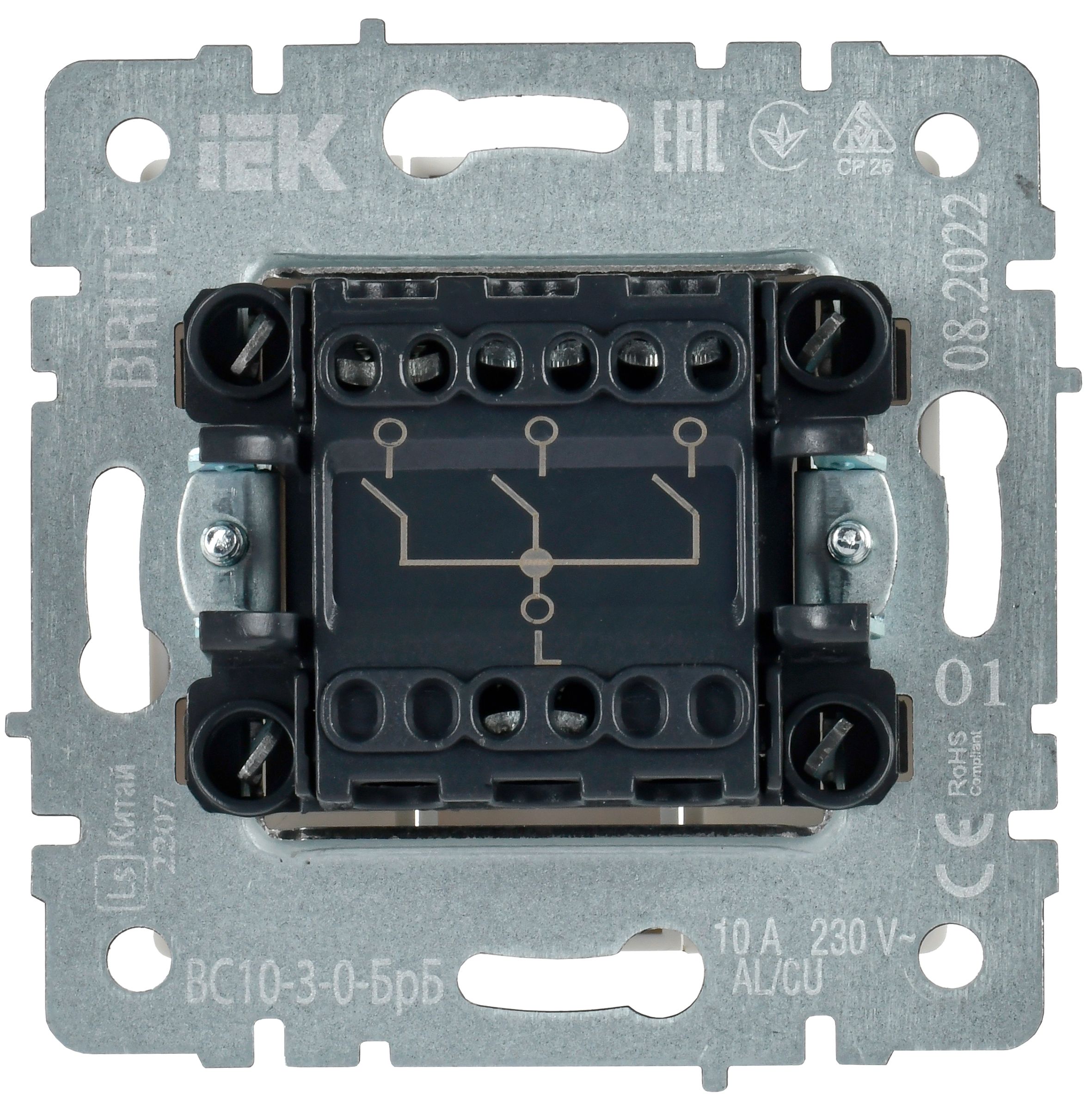 Выключатель 3-клавишный 10А ВС10-3-0-БрБ белый BRITE ИЭК