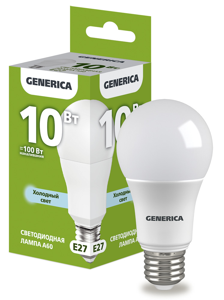 Лампа светодиодная A60 груша 10Вт 230В 6500К E27 GENERICA ИЭК