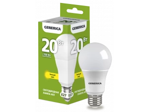 Лампа светодиодная A60 груша 20Вт 230В 3000К E27 GENERICA ИЭК