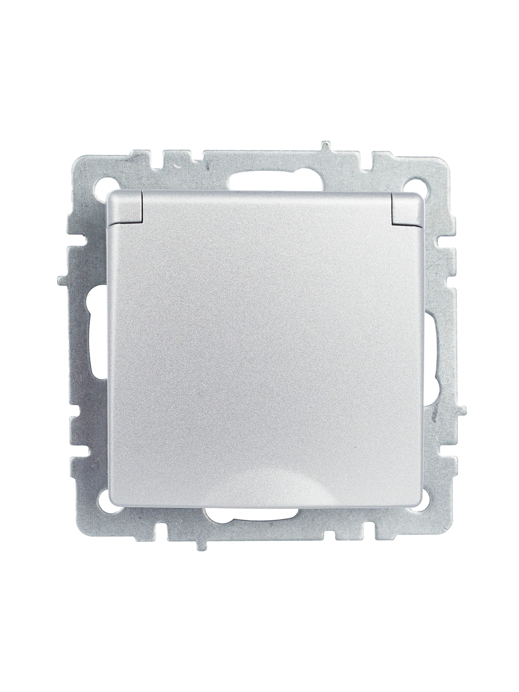 BRITE Розетка 1-местная с заземлением со шторками и крышкой 16А IP20 РСбш10-3-БрА алюминий ИЭК