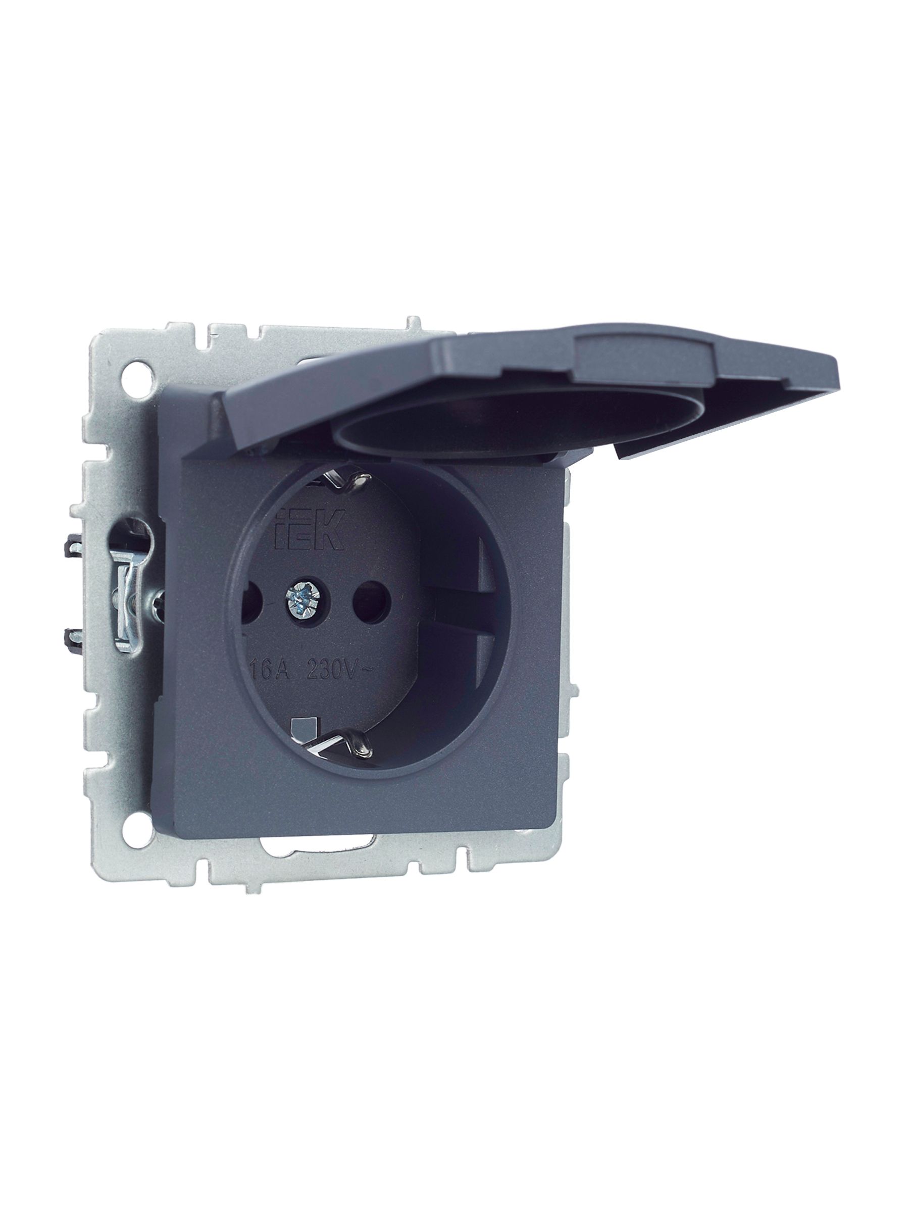 BRITE Розетка 1-местная с заземлением со шторками и крышкой 16А IP20 РСбш10-3-БрМ маренго ИЭК