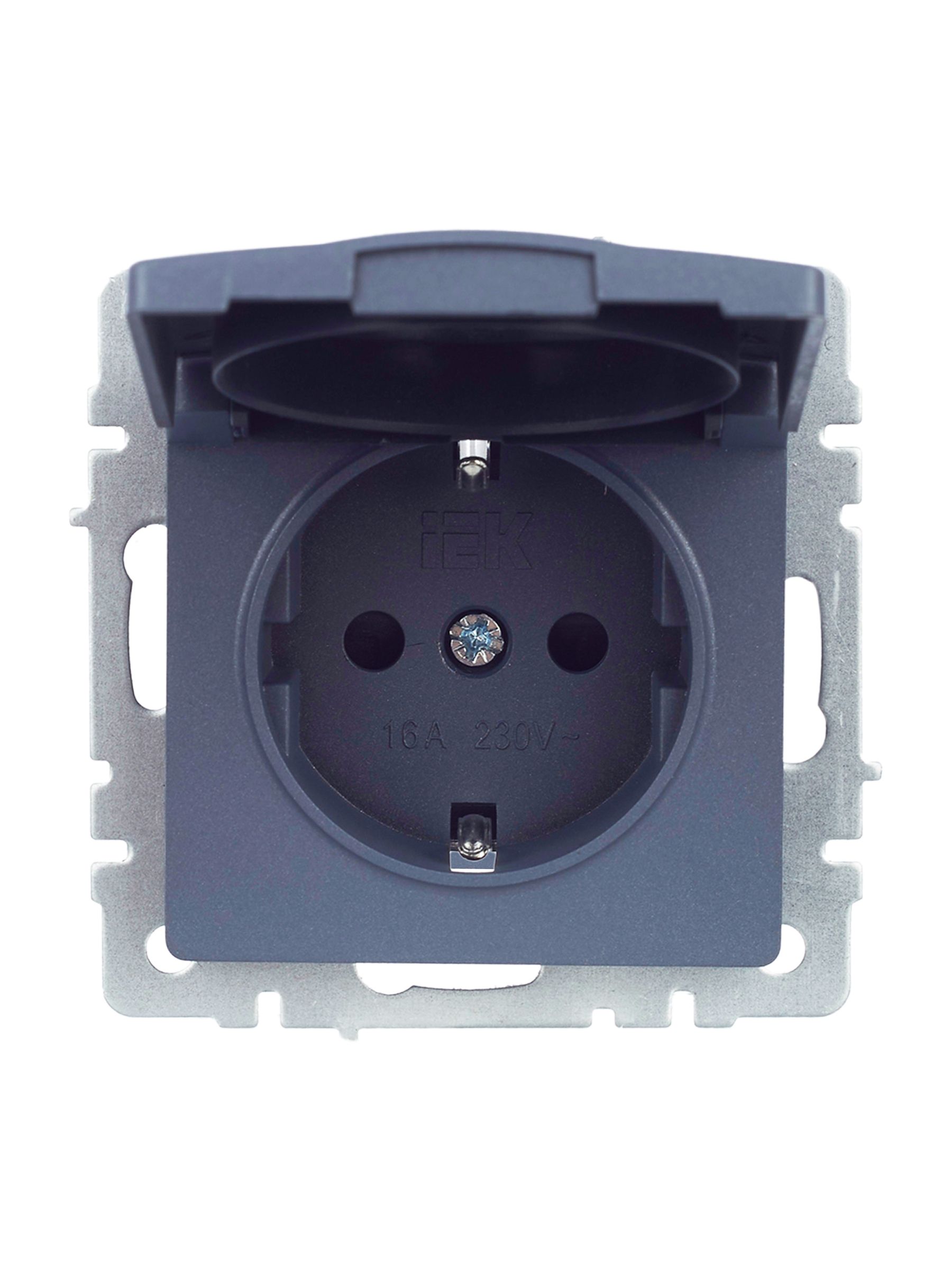 BRITE Розетка 1-местная с заземлением со шторками и крышкой 16А IP20 РСбш10-3-БрМ маренго ИЭК