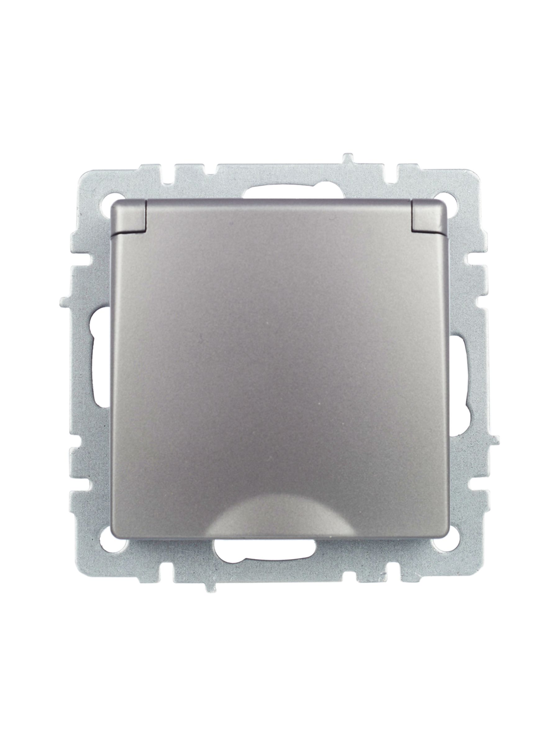 BRITE Розетка 1-местная с заземлением с защитными шторками и крышкой 16А IP20 РСбш10-3-БрС сталь ИЭК