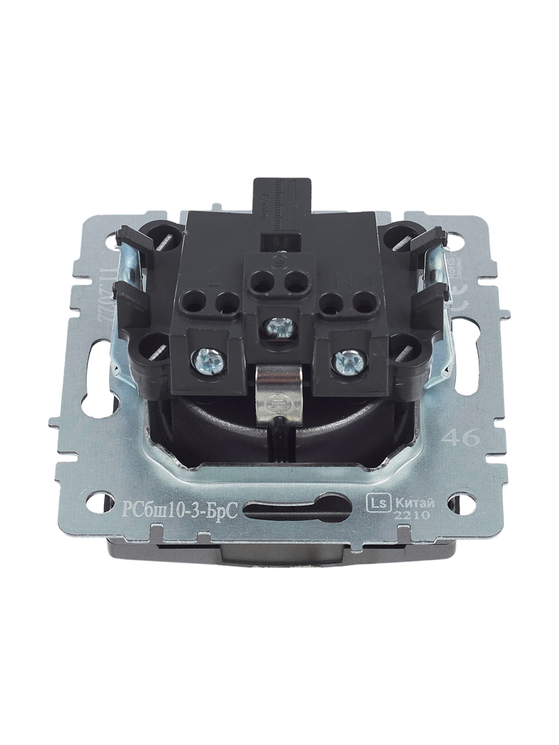 BRITE Розетка 1-местная с заземлением с защитными шторками и крышкой 16А IP20 РСбш10-3-БрС сталь ИЭК