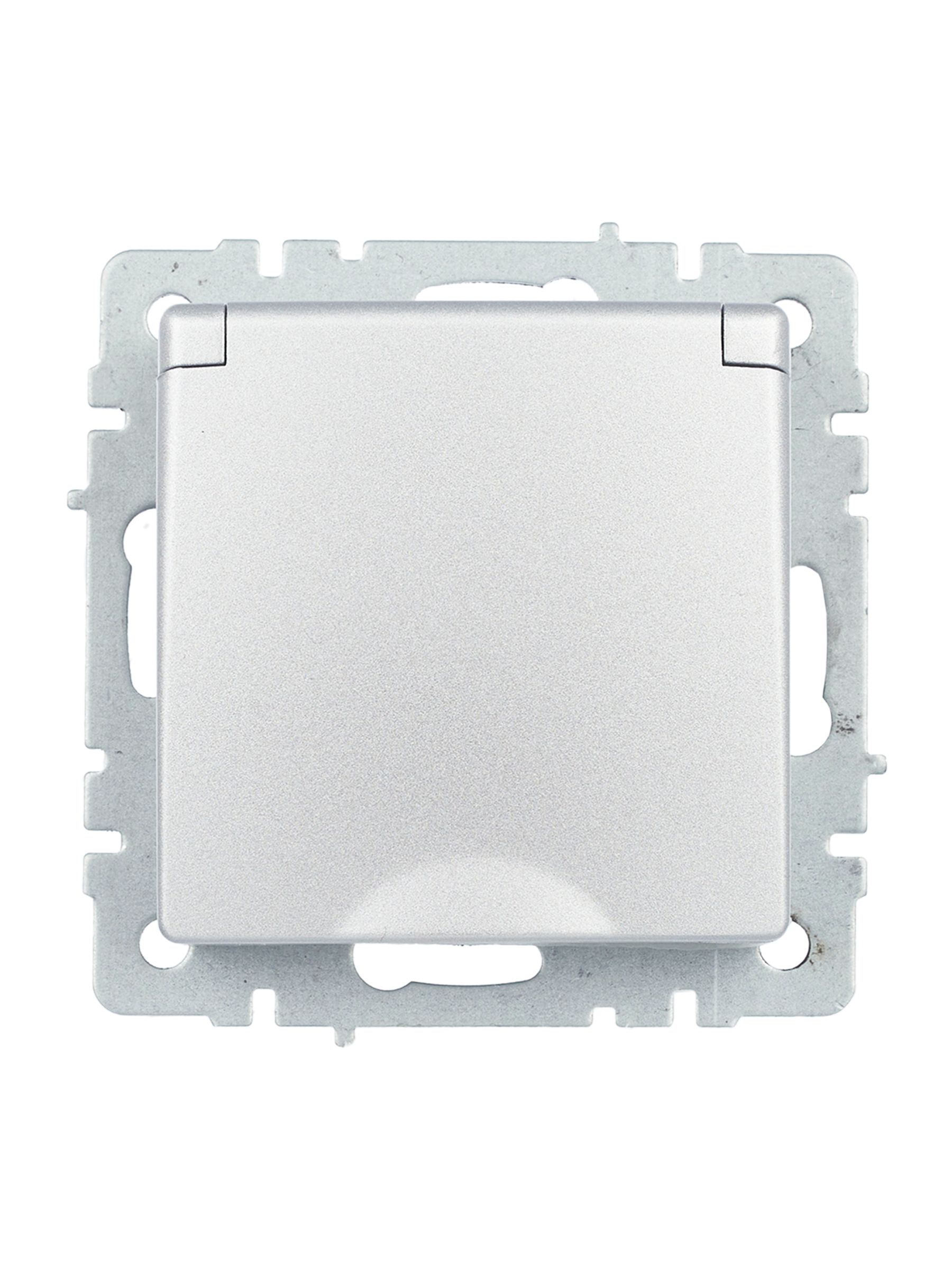 BRITE Розетка 1-местная с заземлением со шторками и крышкой 16А IP44 РСбш10-3-44-БрА алюминий ИЭК