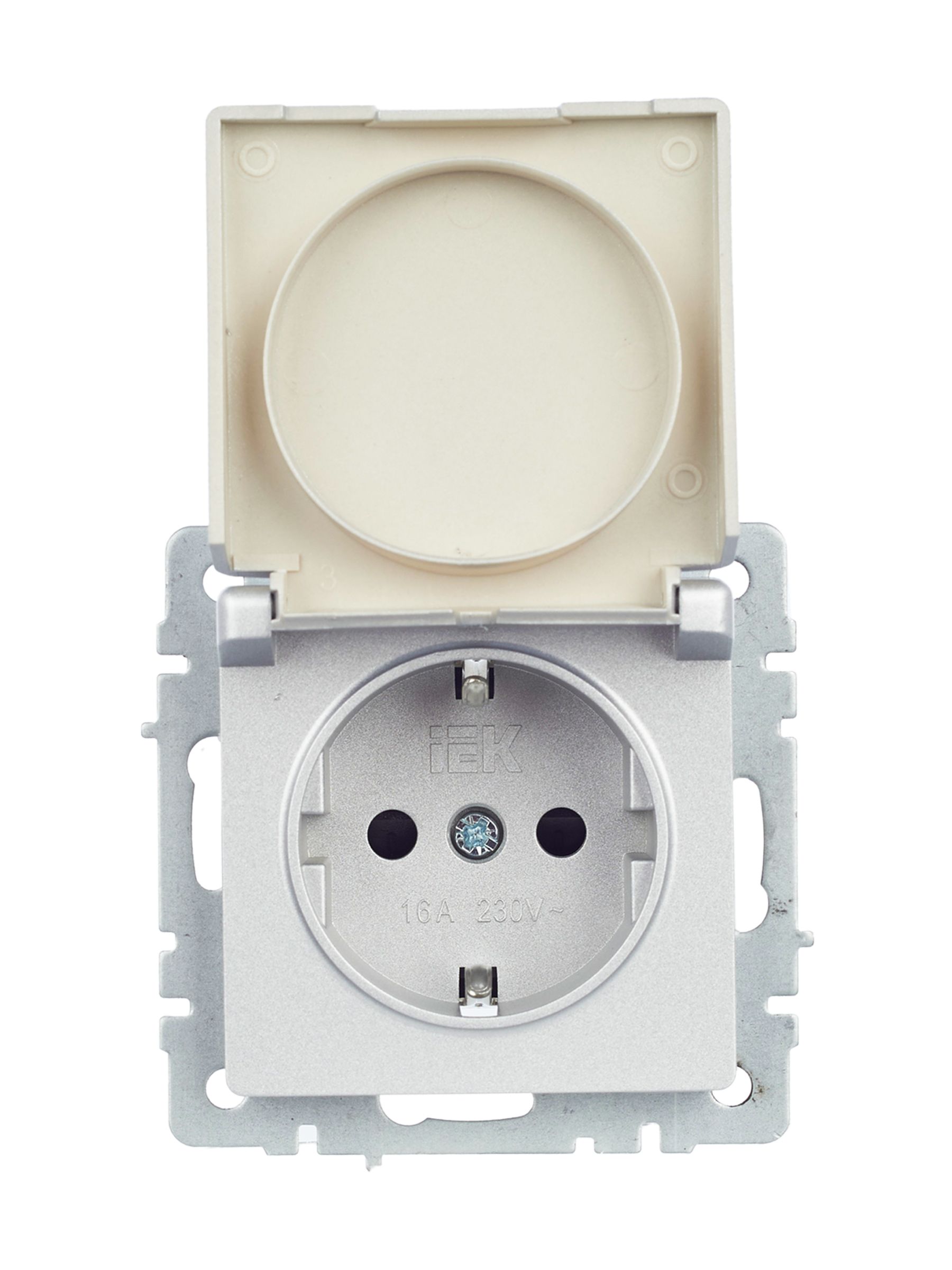 BRITE Розетка 1-местная с заземлением со шторками и крышкой 16А IP44 РСбш10-3-44-БрА алюминий ИЭК