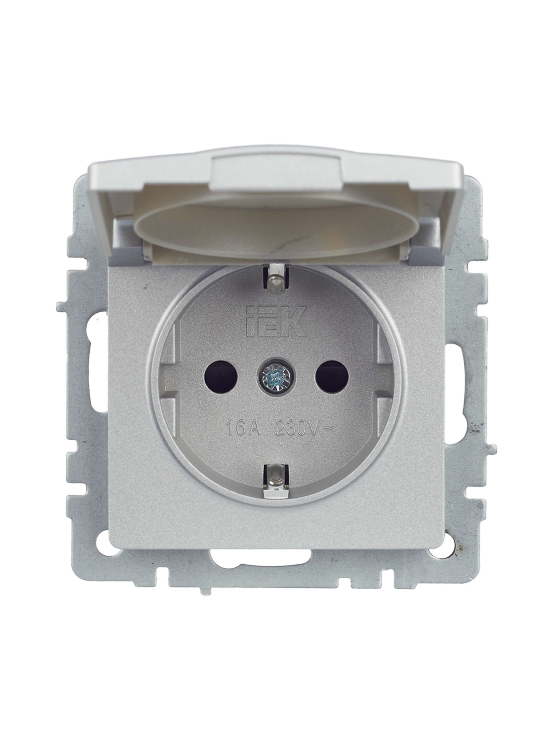 BRITE Розетка 1-местная с заземлением со шторками и крышкой 16А IP44 РСбш10-3-44-БрА алюминий ИЭК