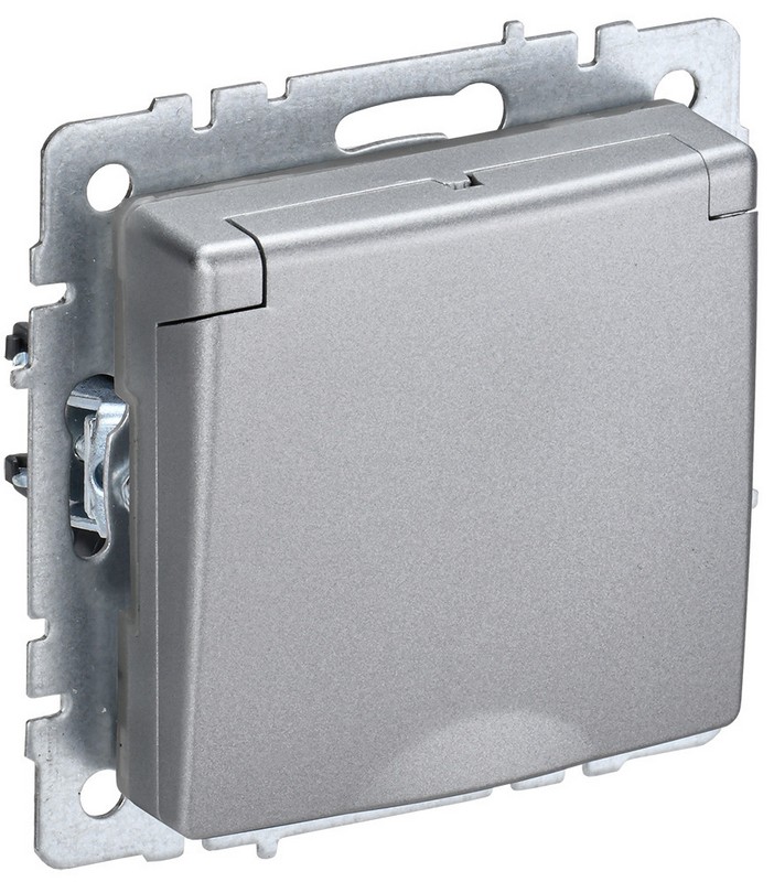 BRITE Розетка 1-местная с заземлением со шторками и крышкой 16А IP44 РСбш10-3-44-БрА алюминий ИЭК